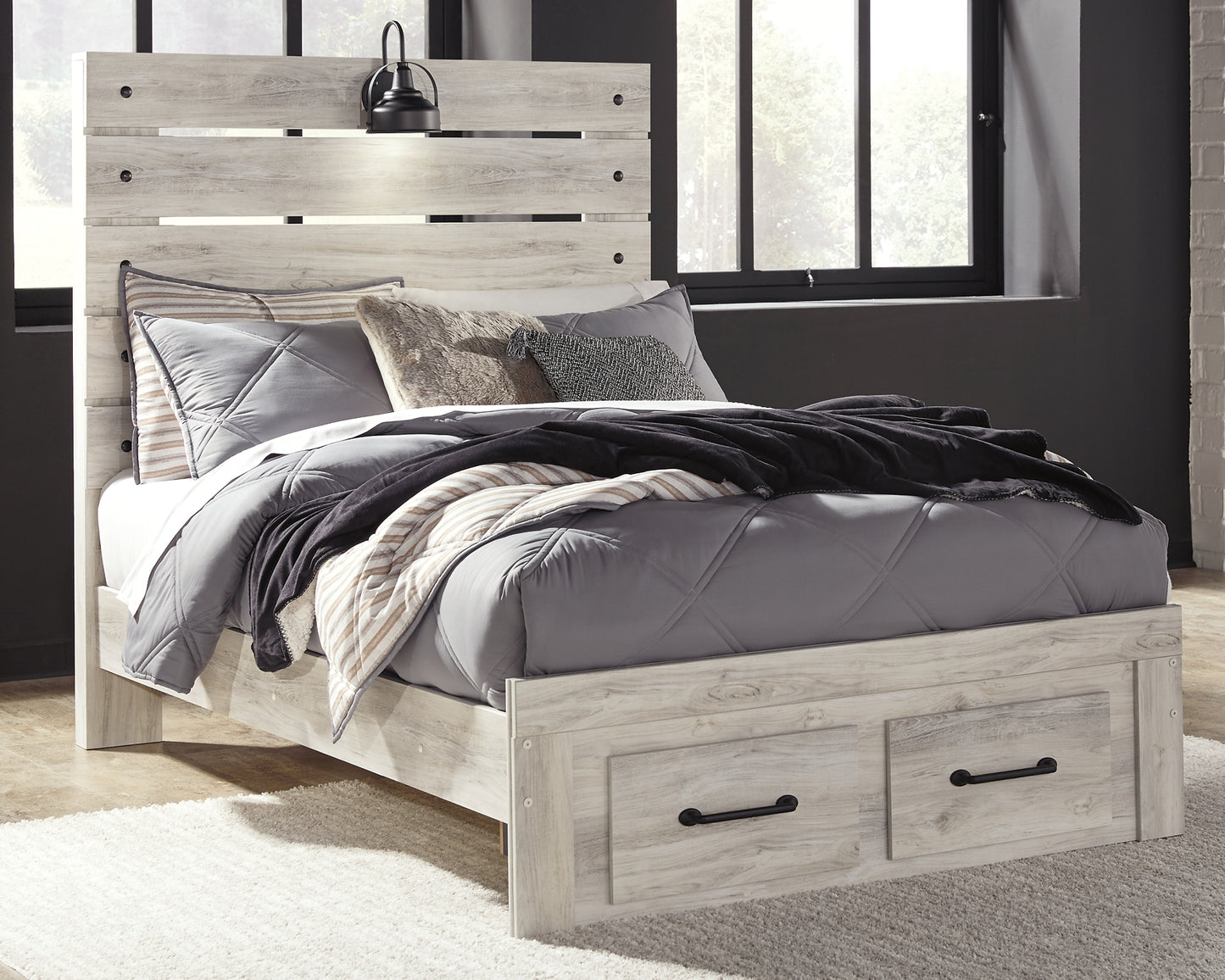 Cambeck  Panel Bed With Mirrored Dresser And 2 Nightstands