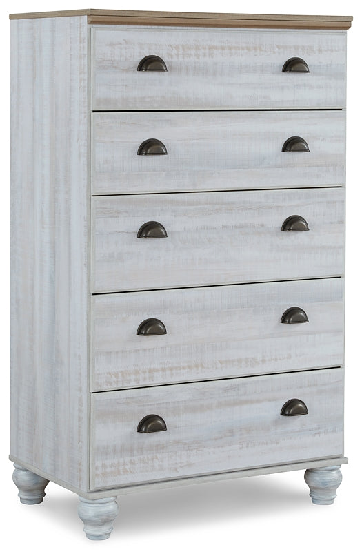 Haven Bay King Panel Storage Bed with Mirrored Dresser, Chest and 2 Nightstands