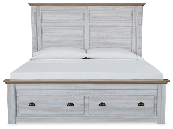 Haven Bay King Panel Storage Bed with Mirrored Dresser, Chest and 2 Nightstands