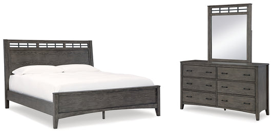 Montillan King Panel Bed with Mirrored Dresser