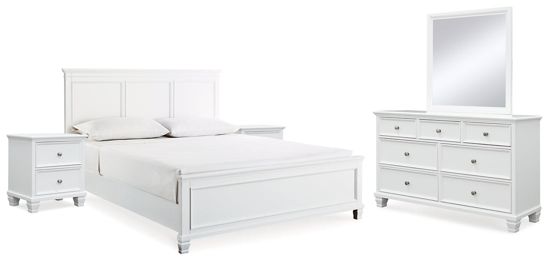 Fortman King Panel Bed with Mirrored Dresser and 2 Nightstands